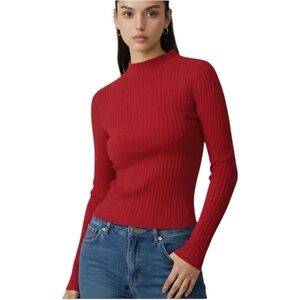 Cider Ribbed Knit Turtle Neck Bodycon Long Sleeve Top crewneck Red • size: Small